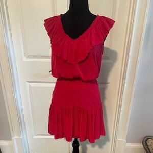 Ramy Brook Ellery Women’s Vibrant Hot Pink Ruffled Short Mini Dress, size small